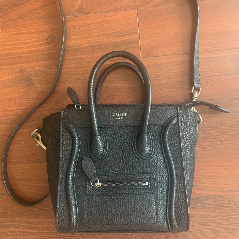 Celine Black Leather Nano 2-way Shoulder Tote Bag